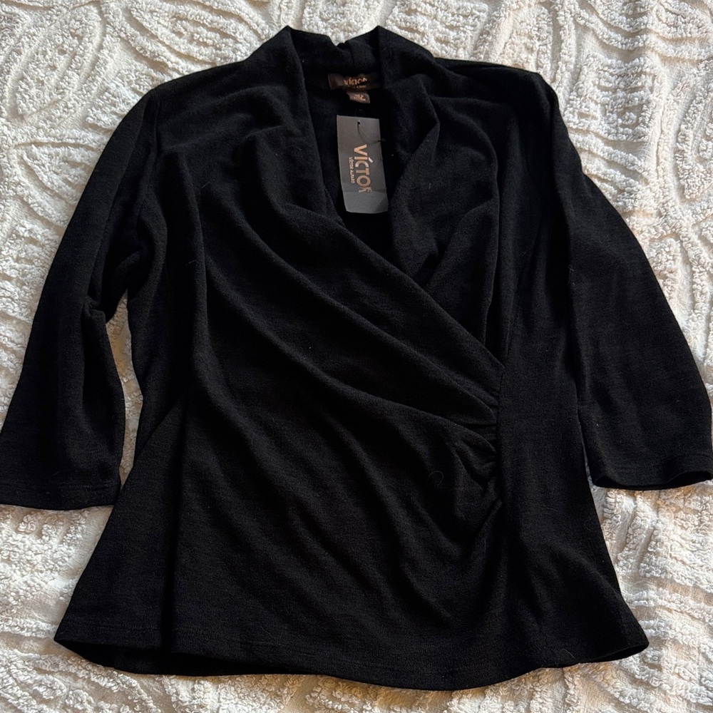 Victor Alfaro Black Draped Wrap Sweater Large
